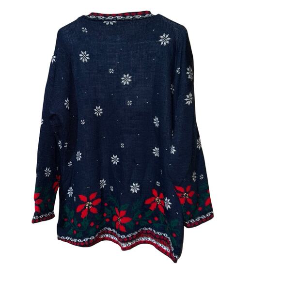 Vintage 80’s Nutcracker Ugly Christmas Sweater Navy Red Snowmen Granny Core XL - Picture 9 of 9